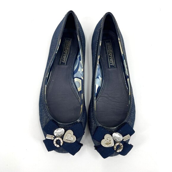 Coach Poppy Caper Navy Blue Denim Flats Jeweled Rhinestone Charms - Picture 5 of 16